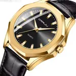 CRRJU 5015 Comfortable Genuine Leather Strap Luxury Fashion Men's Watch – Dial Color: Gold, Strap Color: Black – Thumbnail 2