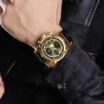 Naviforce NF9225 Elite Leather Dual Time Quartz Classic Men's Watch – Dial Color: Gold, Strap Color: Black – Thumbnail 4