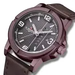 Naviforce NF9177 Top Quality Leather Strap Creative Calendar Unique Fashion Men's Watch – Dial Color: Black, Strap Color: Maroon – Thumbnail 2
