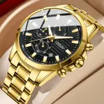 CRRJU 2308 Luxury Redefined Stainless Steel Analog Quartz Men's Watch – Dial Color: Black, Strap Color: Gold  – Thumbnail 2