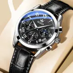 OLEVS 2871 Bold Style Leather Strap Luminous Chronograph Men's Quartz Wristwatch – Dial Color: Silver, Strap Color: Black – Thumbnail 3