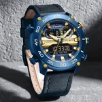 Naviforce 9235 Genuine Leather Dual Display Luxury Fashion Men's Watch – Dial Color: Blue, Strap Color: Blue – Thumbnail 2