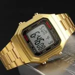 Skmei 1337 Stainless Steel Square Men's Watch – Dial Color: Black, Strap Color: Gold  – Thumbnail 3
