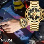 Nibosi 2577 Multifunctional Stainless Steel Fashionable Chronograph Analog Men's Watch – Dial Color: Black Gold, Strap Color: Gold – Thumbnail 3