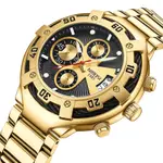 Nibosi 2577 Multifunctional Stainless Steel Fashionable Chronograph Analog Men's Watch – Dial Color: Black Gold, Strap Color: Gold – Thumbnail 2