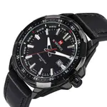 Naviforce NF9056 Comfortable Genuine Leather Strap Quartz Men' Fashion Watch  – Dial Color: Black, Strap Color: Black – Thumbnail 2