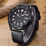Naviforce NF9056 Comfortable Genuine Leather Strap Quartz Men' Fashion Watch  – Dial Color: Black, Strap Color: Black – Thumbnail 3