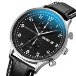 Skmei 9301 Leather Quartz Stainless Steel Men's Watch – Dial Color: Black, Strap Color: Black – Thumbnail 2