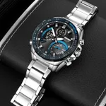 Skmei 1889 Dual Display Chronograph Stainless Steel Men's Watch – Dial Color: Blue, Strap Color: Silver – Thumbnail 4