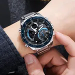 Skmei 1889 Dual Display Chronograph Stainless Steel Men's Watch – Dial Color: Blue, Strap Color: Silver – Thumbnail 5