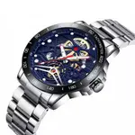 Nibosi 2388 Classic Stainless Steel Multifunctional Analog Fashion Men's Watch – Dial Color: Black, Strap Color: Silver – Thumbnail 3
