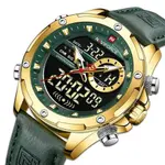Naviforce NF9208 Genuine Leather Dual Display Luxury Fashion Men's Watch – Dial Color: Gold, Strap Color: Green  – Thumbnail 3