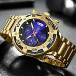 Nibosi 2577 Multifunctional Stainless Steel Fashionable Chronograph Analog Men's Watch – Dial Color: Purple, Strap Color: Gold – Thumbnail 3