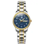 OLEVS 5567 Royal Stainless Steel Waterproof Chronograph Couple's Watch with Luminous – Dial Color: Blue, Strap Color: White Gold – Thumbnail 2