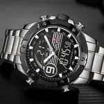 Naviforce NF9146 Double Time Waterproof Dual LCD Quartz Men's Watch  – Dial Color: Black, Strap Color: Silver – Thumbnail 3