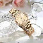 CRRJU 2494 Classic Fashion Rhinestone Diamond Movement Analog Dress  Women Watch – Dial Color: Gold, Strap Color:  Brown  – Thumbnail 4