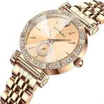 CRRJU 2494 Classic Fashion Rhinestone Diamond Movement Analog Dress  Women Watch – Dial Color: Gold, Strap Color:  Brown  – Thumbnail 2