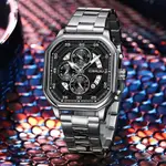 CRRJU 2314 Stainless Steel Square Dial Quartz Luxury Fashion Men's Watch – Dial Color: Black, Strap Color: Silver – Thumbnail 2