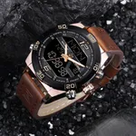 NAVIFORCE NF9128 Dual Display PU Leather Men's Watch – Dial Color: Rose, Strap Color:  Brown  – Thumbnail 4
