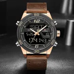 NAVIFORCE NF9128 Dual Display PU Leather Men's Watch – Dial Color: Rose, Strap Color:  Brown  – Thumbnail 5