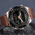 NAVIFORCE NF9128 Dual Display PU Leather Men's Watch – Dial Color: Rose, Strap Color:  Brown  – Thumbnail 6