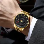Nibosi 2509 High Quality Stainless Steel Fashion Men's Watch – Dial Color: Black, Strap Color: Gold  – Thumbnail 4