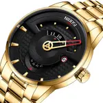 Nibosi 2509 High Quality Stainless Steel Fashion Men's Watch – Dial Color: Black, Strap Color: Gold  – Thumbnail 2