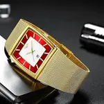 Nibosi 2376 Comfortable Mesh Stainless Steel Fashion Men's Watch – Dial Color: White, Strap Color: Gold – Thumbnail 3