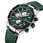Naviforce NF8028 Luxury Genuine Leather Straps Chronograph Sports Men's Watch – Dial Color: Green, Strap Color: Silver – Thumbnail 2