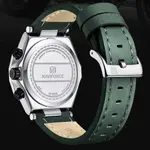 Naviforce NF8028 Luxury Genuine Leather Straps Chronograph Sports Men's Watch – Dial Color: Green, Strap Color: Silver – Thumbnail 3