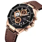 Naviforce NF8028 Luxury Genuine Leather Straps Chronograph Sports Men's Watch – Dial Color: Rose Gold, Strap Color:  Brown  – Thumbnail 2