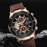 Naviforce NF8028 Luxury Genuine Leather Straps Chronograph Sports Men's Watch – Dial Color: Rose Gold, Strap Color:  Brown  – Thumbnail 3