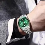 Nibosi 2597 High Quality Stainless Steel Belt Calendar Men's Watch – Dial Color: Green, Strap Color: Silver – Thumbnail 4