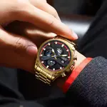 Nibosi 2513 High-Quality Stainless Steel Chronograph Men's Watch – Dial Color: Black, Strap Color: Gold – Thumbnail 4