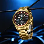 Nibosi 2513 High-Quality Stainless Steel Chronograph Men's Watch – Dial Color: Black, Strap Color: Gold – Thumbnail 3