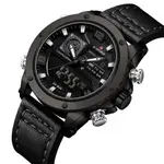 Naviforce NF9236 Military Style Comfortable Leather Strap Dual Movement Sports Men’s Watch – Dial Color: Grey, Strap Color: Black – Thumbnail 3