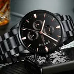 CRRJU 2222 High Quality Stainless Steel Multifunctional Analog Quartz Classic Men's Watch – Dial Color: Black, Strap Color: Silver – Thumbnail 2