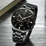 CRRJU 2222 High Quality Stainless Steel Multifunctional Analog Quartz Classic Men's Watch – Dial Color: Black, Strap Color: Silver – Thumbnail 3