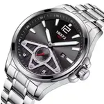 Nibosi 2511 Luxury Stainless Steel Chronograph Analog Men's Watch – Dial Color: Black, Strap Color: Silver – Thumbnail 2