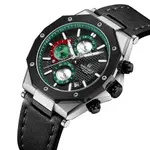 Naviforce NF8028 Luxury Genuine Leather Straps Chronograph Sports Men's Watch – Dial Color: Green, Strap Color: Black – Thumbnail 2