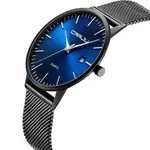 CRRJU 2172 High-Quality Slim Stainless Steel Strap Analog Quartz Formal Men’s Watch – Dial Color: Silver, Strap Color: Blue – Thumbnail 2