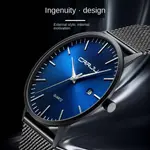 CRRJU 2172 High-Quality Slim Stainless Steel Strap Analog Quartz Formal Men’s Watch – Dial Color: Silver, Strap Color: Blue – Thumbnail 3