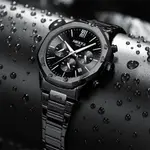 Nibosi 2519 Stainless Steel Quartz Chronograph Fashionable Men's Watch – Dial Color: Black, Strap Color: Black – Thumbnail 3