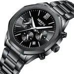 Nibosi 2519 Stainless Steel Quartz Chronograph Fashionable Men's Watch – Dial Color: Black, Strap Color: Black – Thumbnail 2