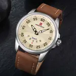 Naviforce NF9124 Luxury Leather Strap Quartz Analog Casual Style Fashion Men's Watch – Dial Color: Silver, Strap Color:  Brown  – Thumbnail 4