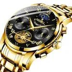 Nibosi 2507  Luxury Stainless Steel Waterproof Men's Watch – Dial Color: Black, Strap Color: Gold – Thumbnail 2