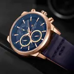 Naviforce NF9148 Custom Luxury Leather Strap Quartz Casual Men's Watch – Dial Color: Rose Gold, Strap Color: Blue – Thumbnail 4