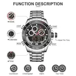 Naviforce NF9188 Luxury Stainless Steel Strap Analog Digital Sports Men's Watch – Thumbnail 4