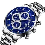 Nibosi 2369 Multifunction Stainless Steel Fashionable Men Watch – Dial Color: Blue, Strap Color: Silver – Thumbnail 2