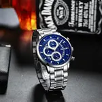 Nibosi 2369 Multifunction Stainless Steel Fashionable Men Watch – Dial Color: Blue, Strap Color: Silver – Thumbnail 3